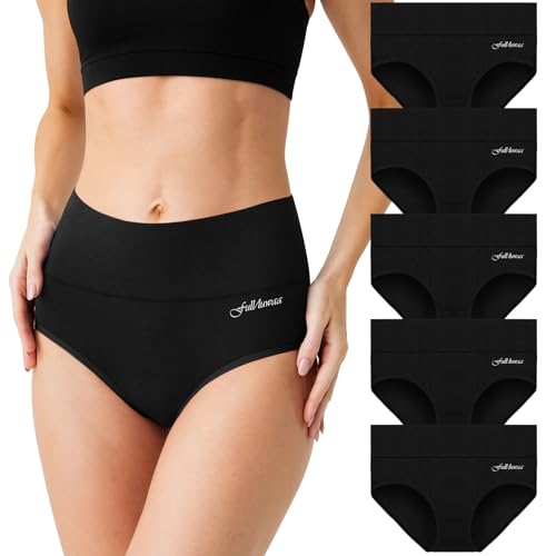 Fullluwaa Unterhosen Damen, 5er Pack Damen Unterwäsche Stretch Baumwolle Hoher Taille, Atmungsaktiv