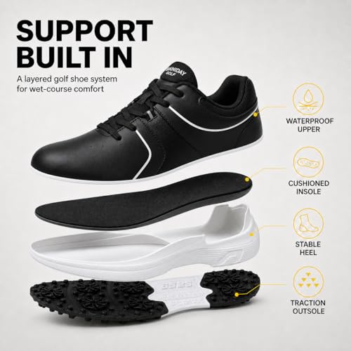 BKWHDAY Golf Shoes Mens Waterproof Professional Outdoor SpikedGolf Cleats Men Baseball Turf Coaching Referee Black by BKWHDAY - Used condition - Image 4