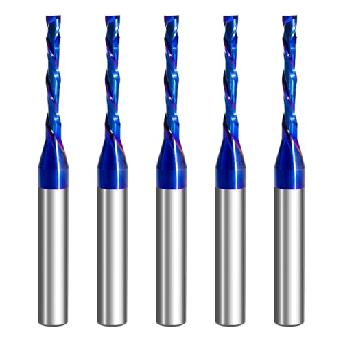 Image of 5PCS Solid Carbide Spiral Up-Down Cut Router Bit 1 /4 inch Shank,1 /8 inch Cutting Diameter,2-1 /2 inch OAL with Coated CNC Woodworking Compression Bit for Cutting Carving Slotting & Milling