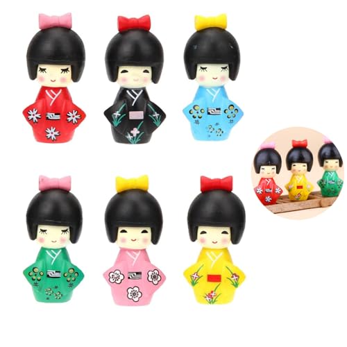 ZHAOYCSH 6 Piezas Llavero Japonés de Muñeca Kimono - Colección de Geishas Asiáticas con Colgantes Decorativos, Adorno de Mesa, Figuras Artesanales Tradicionales (Multicolor) - Decoración