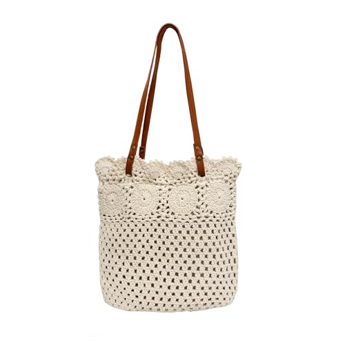 Bolso Tote de crochet hecho a mano de algodón con forro de lino