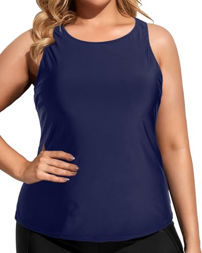 Image of Holipick Tankini Tops for Women High Neck Swim Top Only | Tummy Control, Support Removable Pads, Full Coverage, Open Back, Neck Hook, Soft Stretch Fabric, Beach and Resort