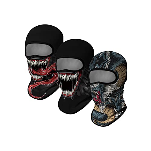 Image of Red Plume 3PCS Balaclava Full Face Mask Ski Mask UV Protection Cover Motorcycle Full Face Mask for Men Women Outdoor Sports
