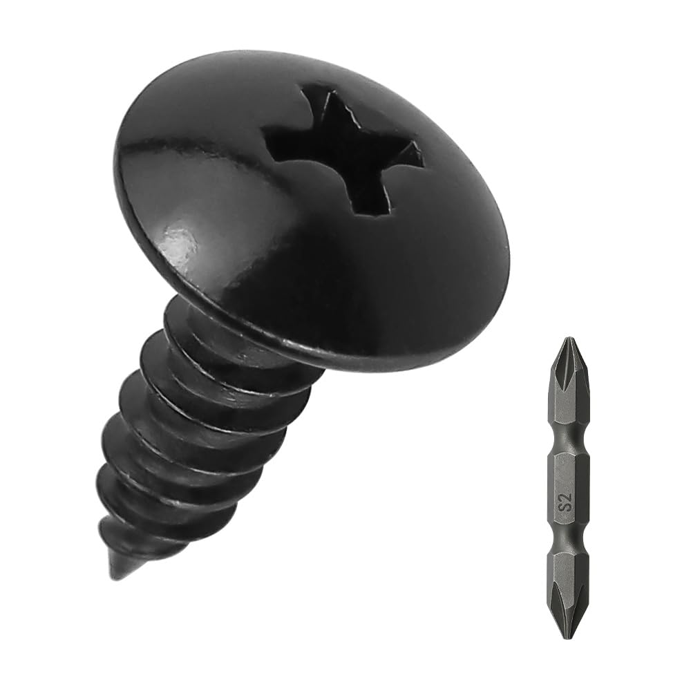 Photo 1 of #6 x 3/8" Truss Head Wood Screws (100 pcs), 18-8 (304) Stainless Steel, Phillips Drive Truss Head Self Tapping Screws, Black Oxide Coated Sheet Metal Screws, Fayeploo (with Phillips Driver Bit)
