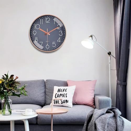 Image of TEKCOOL Plastic Digital Wall Clock 12 inch Silent Quartz Decorative Non-Ticking Classic Clock Battery Operated Round Easy to Read for Room /Home /Kitchen /Bedroom /Office /School- (Grey Gold);