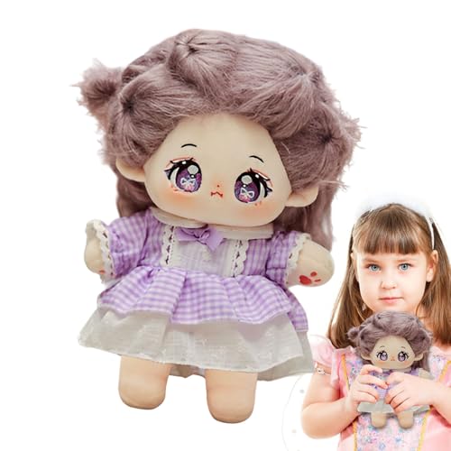 Plush Girl Doll, Muñeca rellena - Chica de dibujos animados con vestido de felpa muñeca de trapo - Decoración de exhibición en el hogar, figura coleccionable creativa para niños, niños y adultos