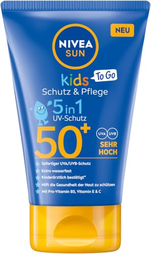 NIVEA SUN Kids Schutz & Pflege To Go LSF 50+ Sonnencreme hoher Sonnenschutz mit Vitamin C & E schweiß- & extra wasserfeste Sonnenlotion für empfindliche Kinderhaut (50 ml)