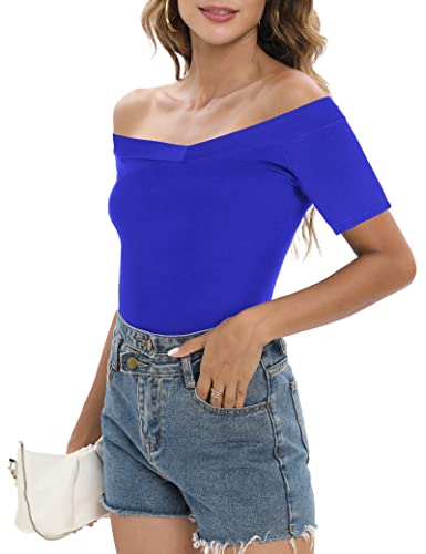 Image of Sarin Mathews Womens Shirts Off The Shoulder Tops Sexy V Neck Slim Fit Shirts Tops Blouses