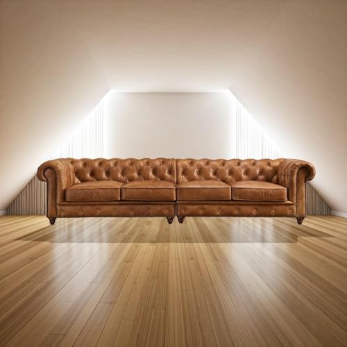 Image of Classic Leatherette Chester Sofa Set Button Tufted, Classic Style Sofa Set for Living Room, Office, and Hallway Colour (Brown Leatherette, 2+2=4 Seater Sofa)