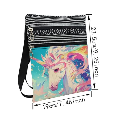 Colorful Unicorn Messenger Bag Small Ethnic Pattern Printed Adjustable Strap Crossbody Zipper Bag Colorful Unicorn Phone Bag Wallet Cute Shoulder Handbag for Women2
