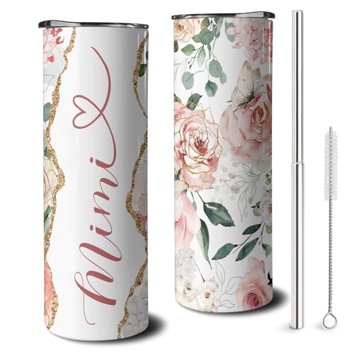 owbgsdh 20 oz Mimi Skinny Tumblers with Lid and Straw, Stainless Steel Vacuum Insulated Travel Coffee Mug Cup Water Bottle, Grandmas Birthday Gifts for Grandmother