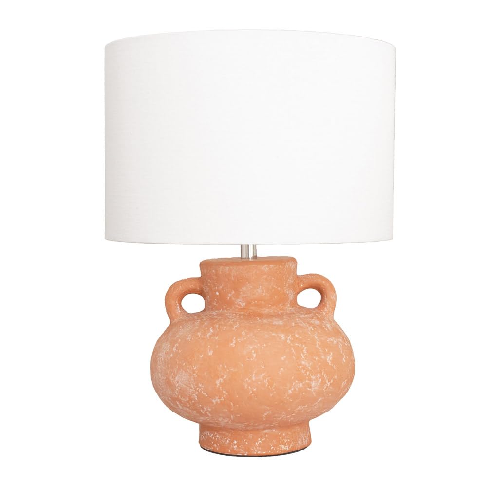 ValueLights | Theo Linen Drum Lamp Shade Terracotta Vase Hand Finished Table Lamp and LED Bulb | Table Lamps, Home Décor & Improvement Essential | Included LED Bulb