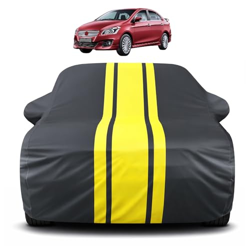 Image of Auto Hub Car Cover Compatible with Maruti Ciaz Hybrid with Mirror Pocket, Soft Cotton Lining, Ciaz Hybrid Car Cover Waterproof - Yellow-Black