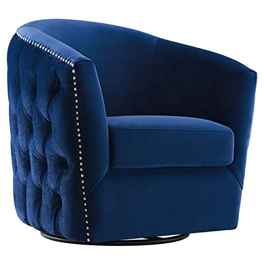 Modway Rogue Performance Velvet Barrel Back Accent Lounge Swivel Chair in Navy