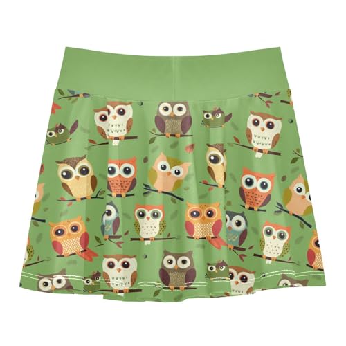 Girls Skorts High Waist Athletic Skirts with Shorts Owl Green Stretchy Teens Performance Tennis3