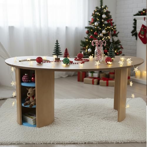Image of Kids Table Toddler ActivityTable with Storage, Playroom Sensory Tables, Wood Kid Art Craft Tables, Reading Desk for Kids Ages 3-8, Kidney Train Table for Toddlers Boys /Girls Bedroom, Blue