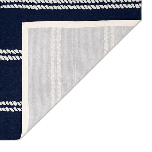Liora Manne CAPRI Indoor/Outdoor Handmade Synthetic Blend Durable Area Rug - Traditional Stripe Coastal Beach Decorative (Ropes Navy) (2' x 5') - Image 5