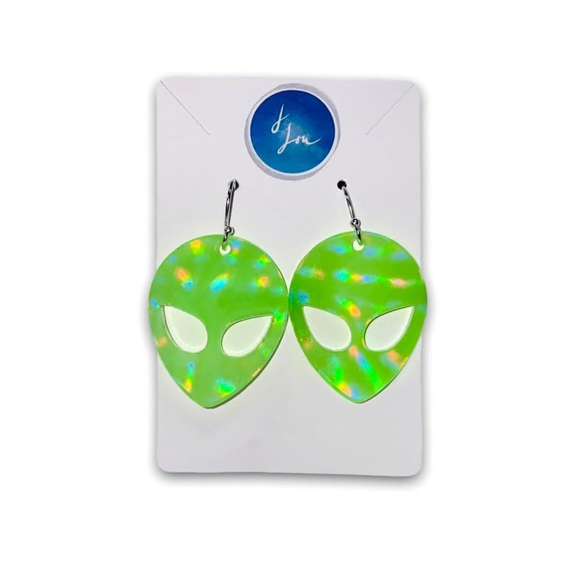 Miniatura 4 de Glow In The Dark Alien Earrings, Blacklight Reactive Women Rave Festival Accessories, Sterling Silver Statement Jewelry, Cute Gift For Her (Glitter)