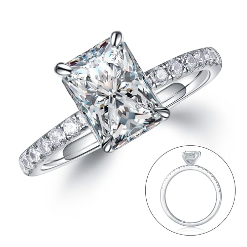 1ct Radiant Cut Moissanite Engagement Ring for Women, White Gold Sterling Silver, Created Moissanite