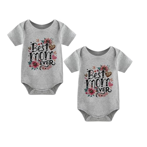 Image of babytwinssuit Baby Twins Bodysuit Best Mom Ever Newborn Baby Clothes Cute Outfits Toddler Boy Girl Romper Set(grey 3m)