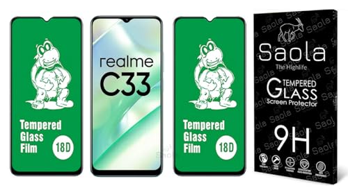 Image of Saola 18D Tempered Glass With Inbuilt AirBag Borders For Realme C33 (2023) (Pack Of 2) with Free Installation Kit. Full screen Coverage - 6.5 inch