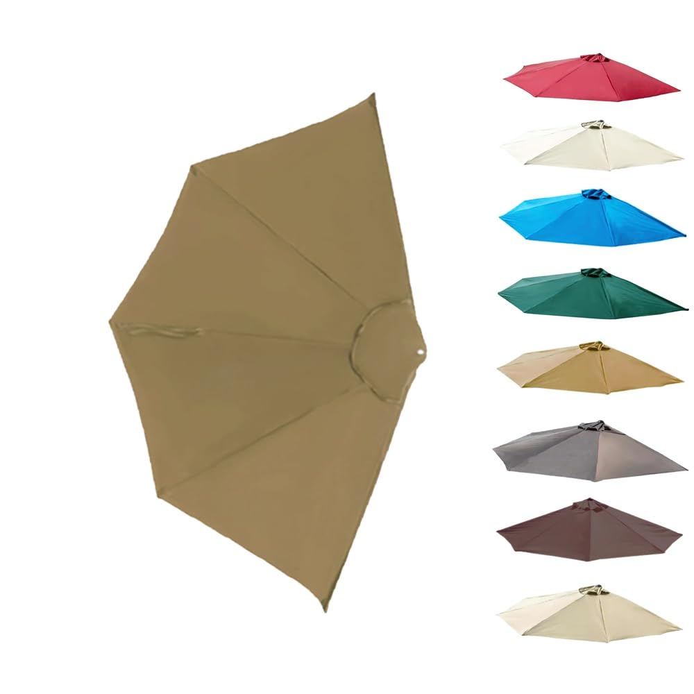 ksxnkhk 270cm Replacement Canopy for Half Parasol, 5 Ribs, Burgundy Terrace Parasol Awning Replacement Fabric (Khaki)