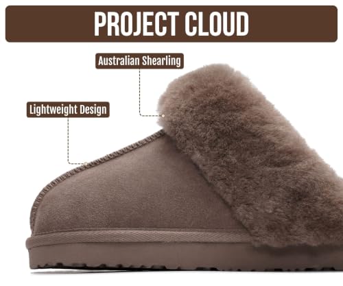 Image of Project Cloud Genuine Leather Slippers for Women with Genuine Fur Lining, Non-Slip Indoor /Outdoor Clog Mule Slippers, Memory Foam Insole