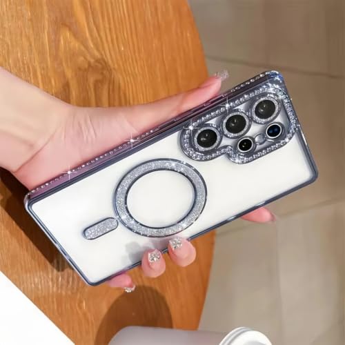 Image of for Samsung S26 Ultra 5G Glitter Case,Luxury Bling Rhinestone Diamond Plated Bumper Case,MagSafe, Sparkle Camera Lens Protection Clear Back Cover for Samsung S26 Ultra 5G (Blue)
