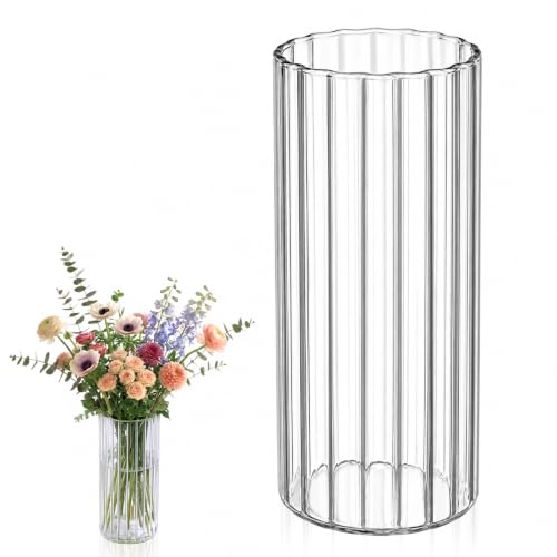 Ehanfus Jarrón de Cristal Transparente, Jarrones para Flores, Floreros Decorativos Modernos, para Sala de Estar, Cocina, Oficina, Centros de Mesa de Boda (9 * 25cm)