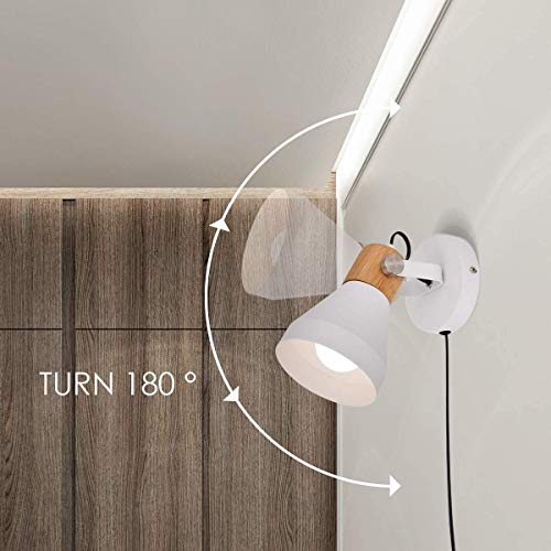 TeHenoo Wooden Plug in Wall Sconce Set of 2, Matte White Rotatable Wall Lamp with On-Off Switch Cord for Bedroom,Living Room,Reading,Hallway - Image 5
