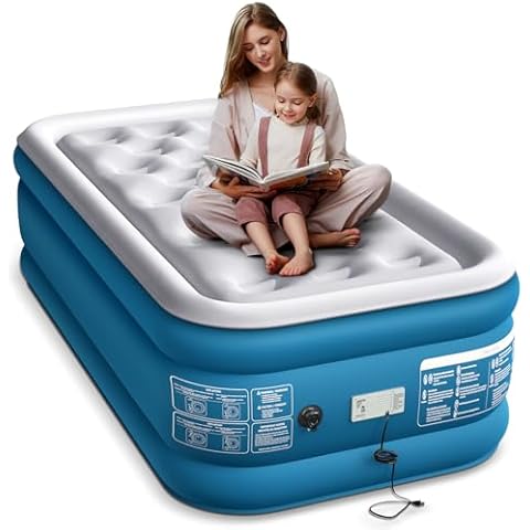 Xsleep Twin Air Mattress with Built in Pump Upgraded Auto Stop Electric Air Pump Luxurious Comfort Twin Blow Up Mattress for Home and Guests 80"*39"*18"Airbed 2 Mins Fast Inflate/Deflate 330 lbs Max Cover
