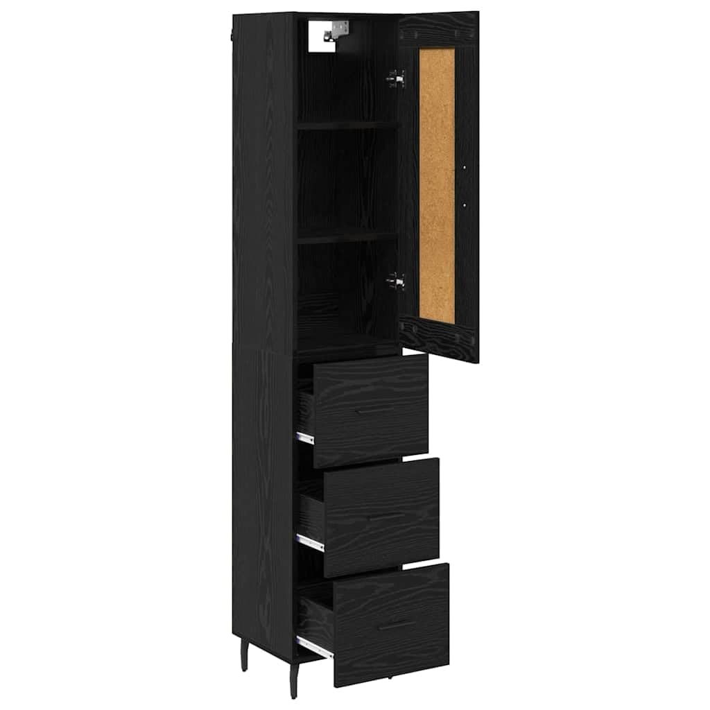 Highboard nero effetto rovere, 34,5 x 34 x 180 cm, in legno