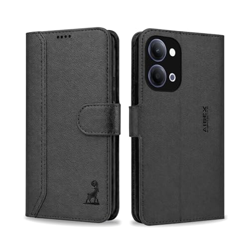 Image of AIBEX Compatible for Vivo Y21 5G / Vivo Y11 5G Flip Cover Leather Finish | Inside TPU with Card Pockets | Wallet Stand | Complete Protection Flip Case Black