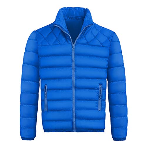 Ymosrh Jean Jacket For Men, Mens Bomber Jackets Men Bubble Jacket With Hoodie Men's Autumn Winter Zipper Warm Down Jacket Packable Light Coat Hood Rain Lightweight Jacket Lined Leather (M, Blue) #TOP2
