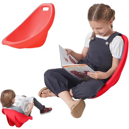 1 Pack Floor Chair with Back Support, Red Scoop Rocker Chair for Kids, Portable Scoop Chairs for Classroom, Plastic Reading Chair Sensory Rocking Chair, Flexible Seating for Classroom