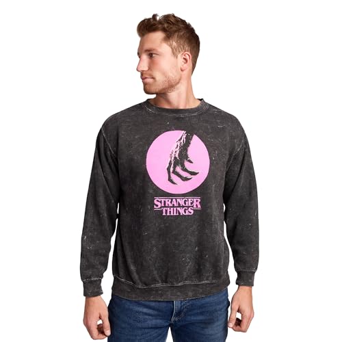 Bioworld Stranger Things Vecna CC TV Oversized Print on Mens Black Mineral Wash Sweatshirt -Large