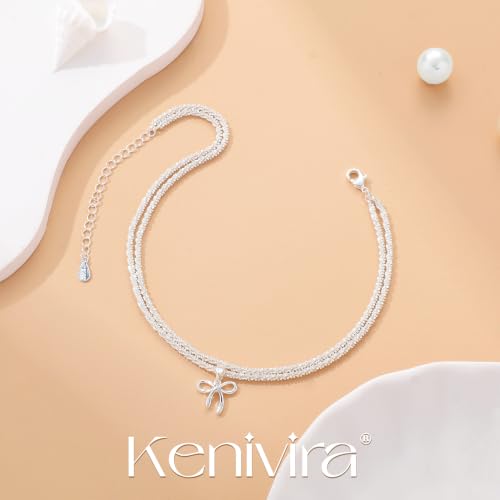 Image of Kenivira Sterling Silver Ankle Bracelets for Women,Gold Dainty Layered Waterproof Anklet for Women, Anklet Set Stackable Beach Gift Adjustable Size