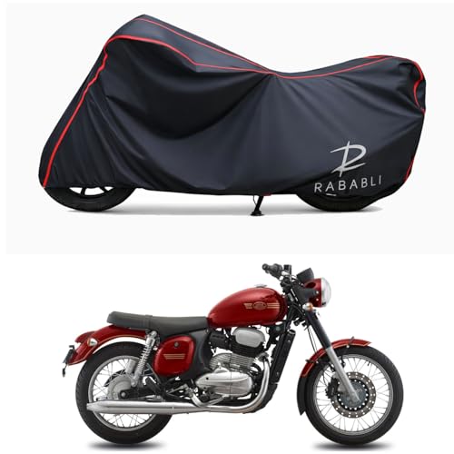Image of Waterproof Bike Body Cover Compatible for | Jawa Forty Two Comet | Taffeta Fabric, Red Piping Design, Bottom Elastic Fit | Dustproof, Sun UV & Rain Protection for All Bikes