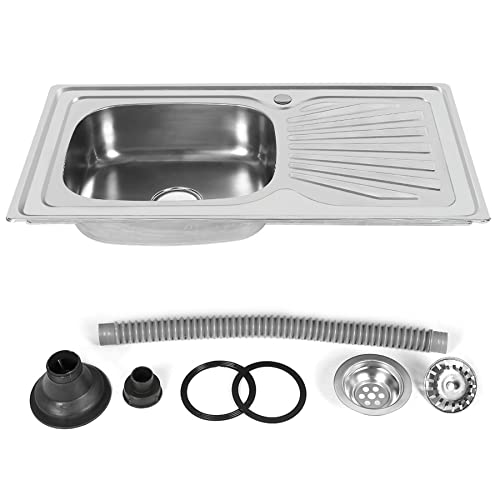 Évier de cuisine avec 1 bac, évier en acier inoxydable, 1 bac + égouttoir, évier encastrable avec trou pour robinet, égouttoir (90 x 50 x 15 cm)