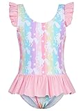 5t Swimsuit Girls Unicorn Bathing Suit Kids One Piece Swimsuits 5-6 Years Swimwear with Ruffle Hem