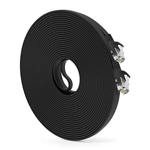 GearIT 50 Feet Cat6 Flat Patch Cable 30AWG Flat Ethernet Cord for High Density Environment - Black