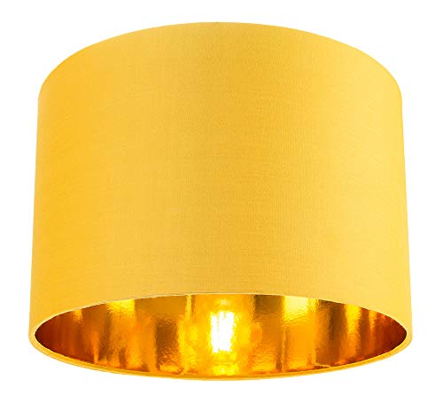 Lámpara de mesa/colgante de algodón ocre de 12"contemporánea con interior dorado brillante...