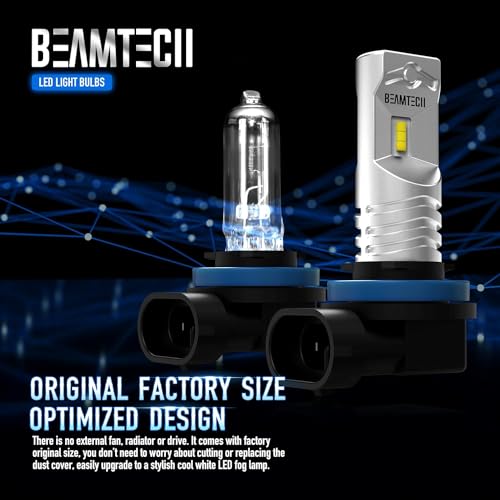 BEAMTECH H8 Led Fog Light Bulb,CSP Chips 6500K 800 Lumens Xenon White Non-Polarity,Pack of 2