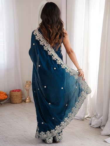 Image of SIRIL Women's Tissue Silk Sequence Embroidery Saree With Unstitched Blouse Piece