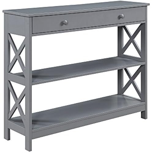 Convenience Concepts Oxford 1-Drawer Console Table 39.5" - Farmhouse Sofa Display with Storage Shelf For Living, Family, & Dining Room, Modern Entryway Hall Table for Kitchen, Bedroom, Gray