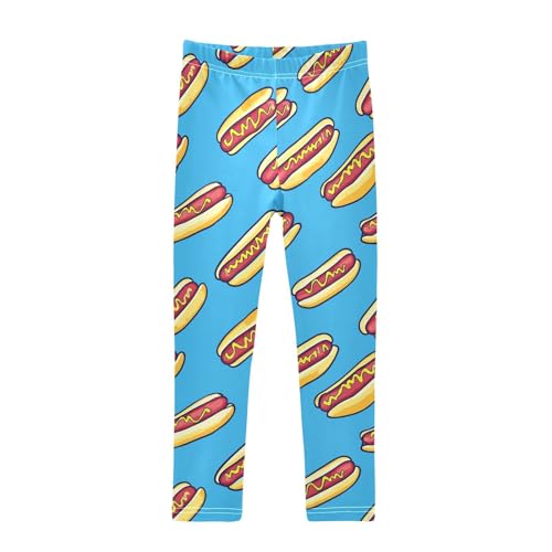 Hot Dogs Girls' Leggings Toddler Doodles Blue Kids Yoga Pants Dance Active Tights 4T