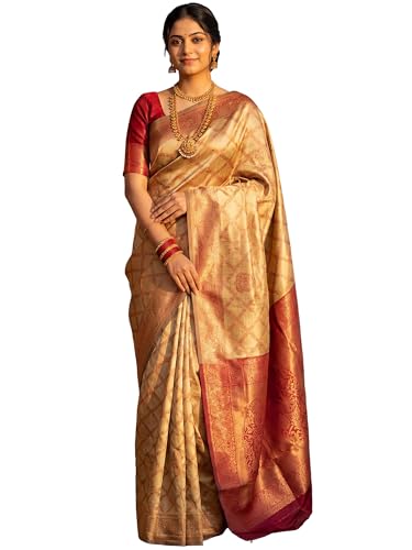 Image of AKHILAM Women's Kanjivaram Woven Soft Silk Saree With Blouse Piece