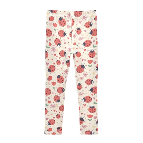 Wusikd Cute Ladybugs Hearts Girls' Leggings Toddler Doodles Flowers Leaves Kids Yoga Pants Dance Active Tights 4T2