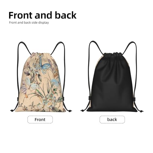 Drawstring Bag Vintage Butterfly Flower Bird Drawstring Backpack Gym Sport Sack String Bag Waterproof Swimming Bag Beach Sackpack,Small Yoga Bag For Men Women3