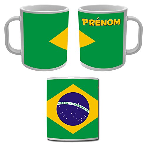 YONACREA - Mug Tasse - drapeau Brésil avec prénom personnalisé